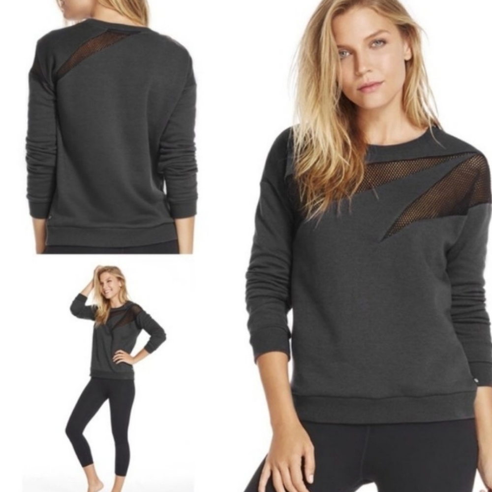 Fabletics Agon Pullover Mesh Cuts Black Sweatshirt